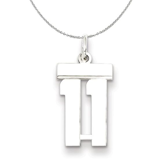 Silver, Athletic Collection Medium Polished Number 11 Necklace - 18 In - Picture 1 of 7